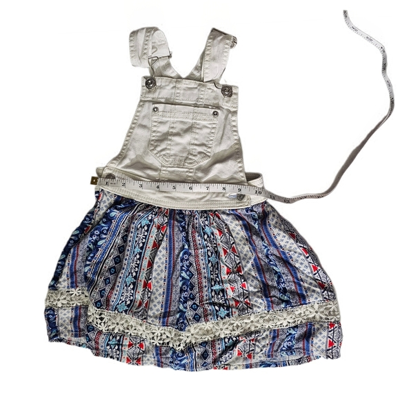 Jordache Kids Girls White Denim White Lace Blue Printed Skirtall Overalls Dress - Picture 7 of 9
